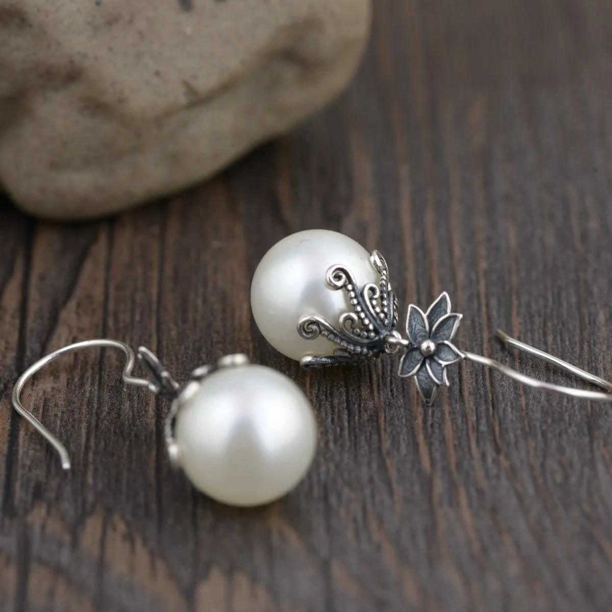 Retro Lotus Carp Pearl Sterling Silver Earring