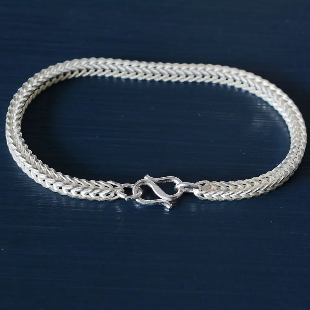 Pulseira de Prata Esterlina 925 Corrente Foxtail Quadrada, Comprimento Incluído Fecho Lagosta Joias Vintage Retrô