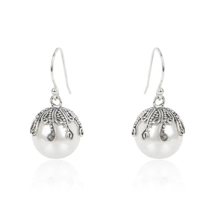 Retro Lotus Carp Pearl Sterling Silver Earring
