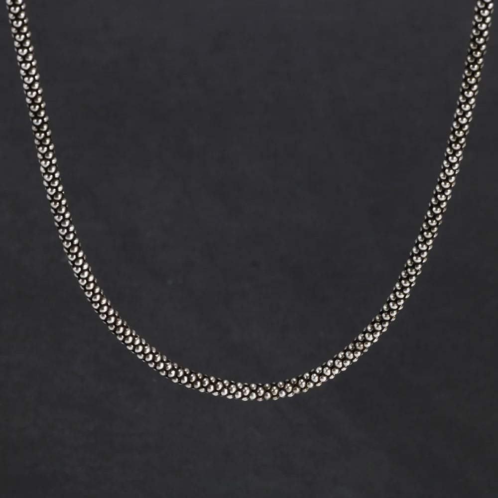 Colar Pipoca Vintage de Prata Esterlina S925 – Colar Estilo Punk, Corrente Tipo Pipoca, Largura 3mm