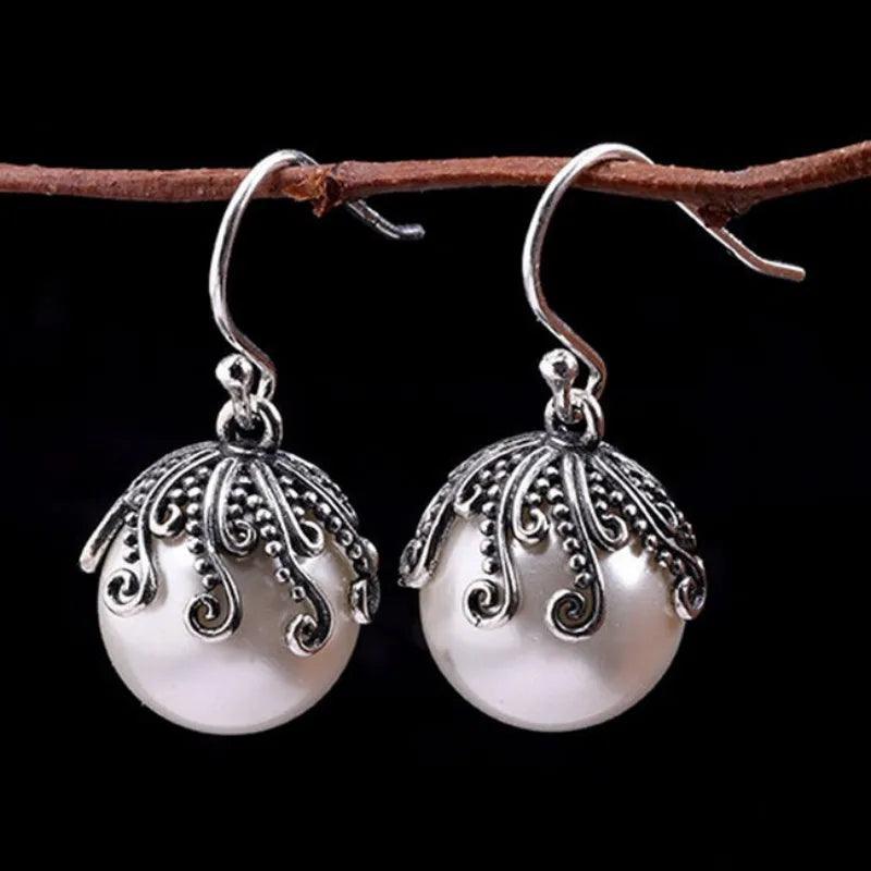 Retro Lotus Carp Pearl Sterling Silver Earring