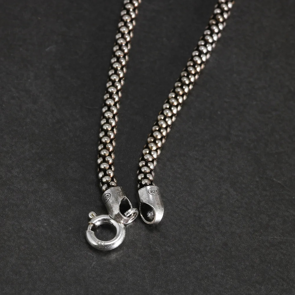 Colar Pipoca Vintage de Prata Esterlina S925 – Colar Estilo Punk, Corrente Tipo Pipoca, Largura 3mm