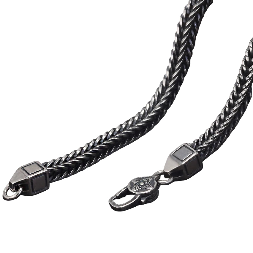 Pulseira de Corrente Foxtail Quadrada de Prata Esterlina 925 4mm Budista Tibetano