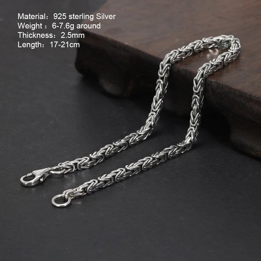 Pulseira Viking Trançados em Prata Esterlina S925 Real 2,5mm – Feito à Mão, Estilo Vintage