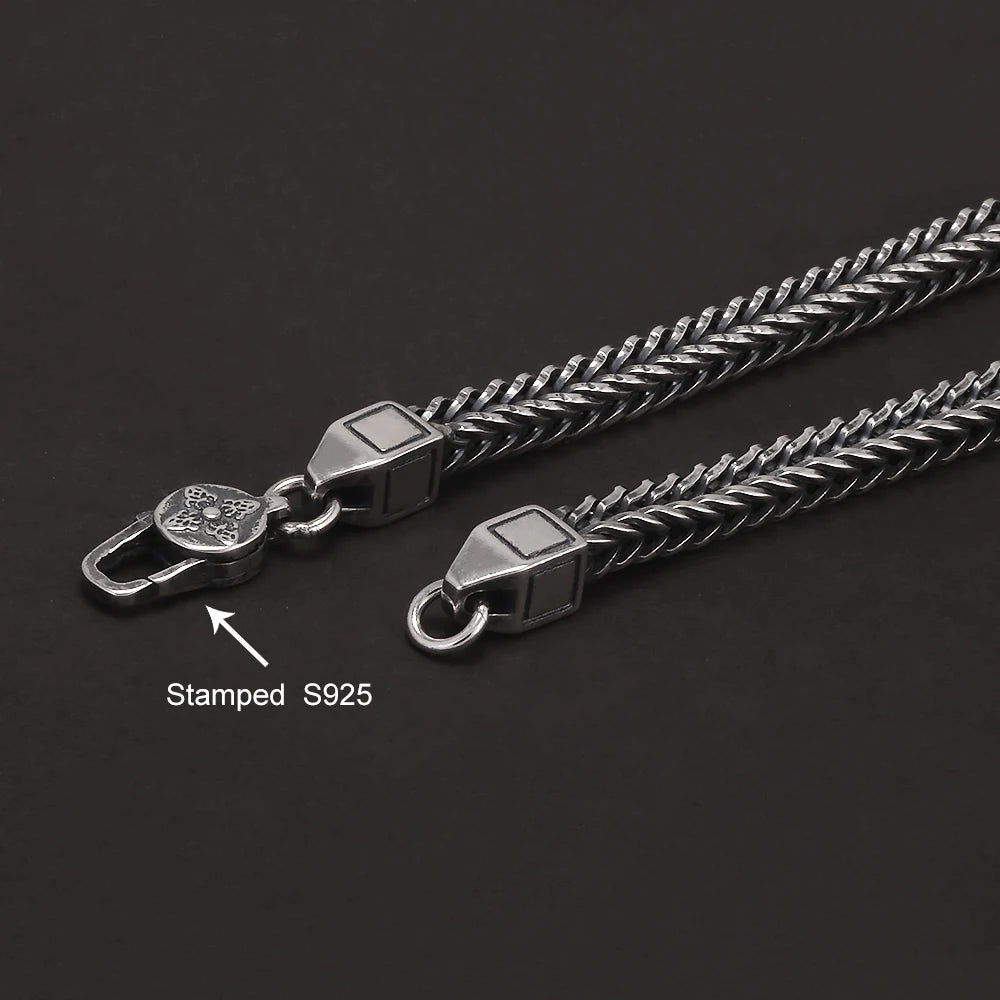 Pulseira de Corrente Foxtail Quadrada de Prata Esterlina 925 4mm Budista Tibetano