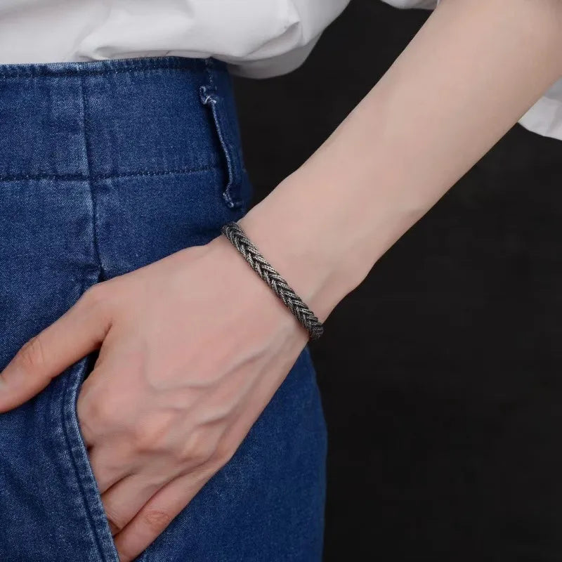 Black Braided Silver Bracelet