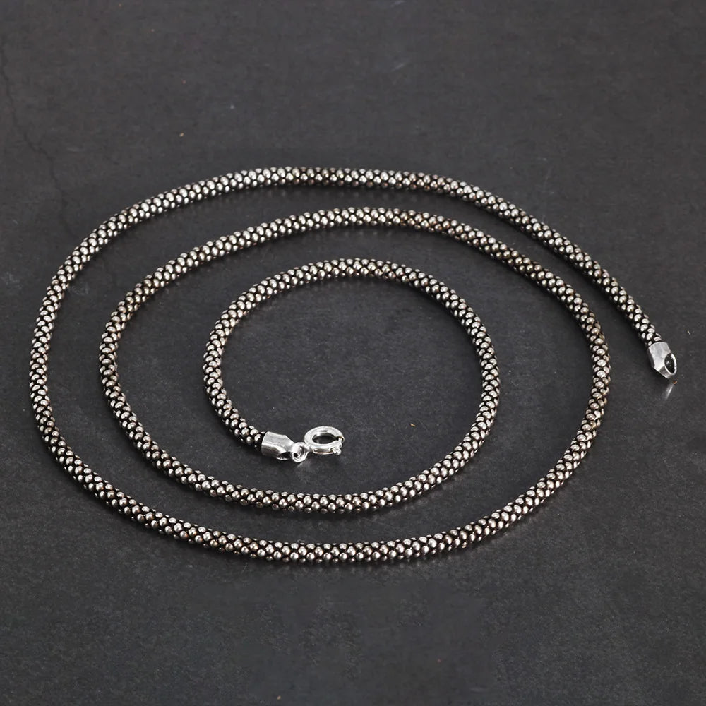 Colar Pipoca Vintage de Prata Esterlina S925 – Colar Estilo Punk, Corrente Tipo Pipoca, Largura 3mm