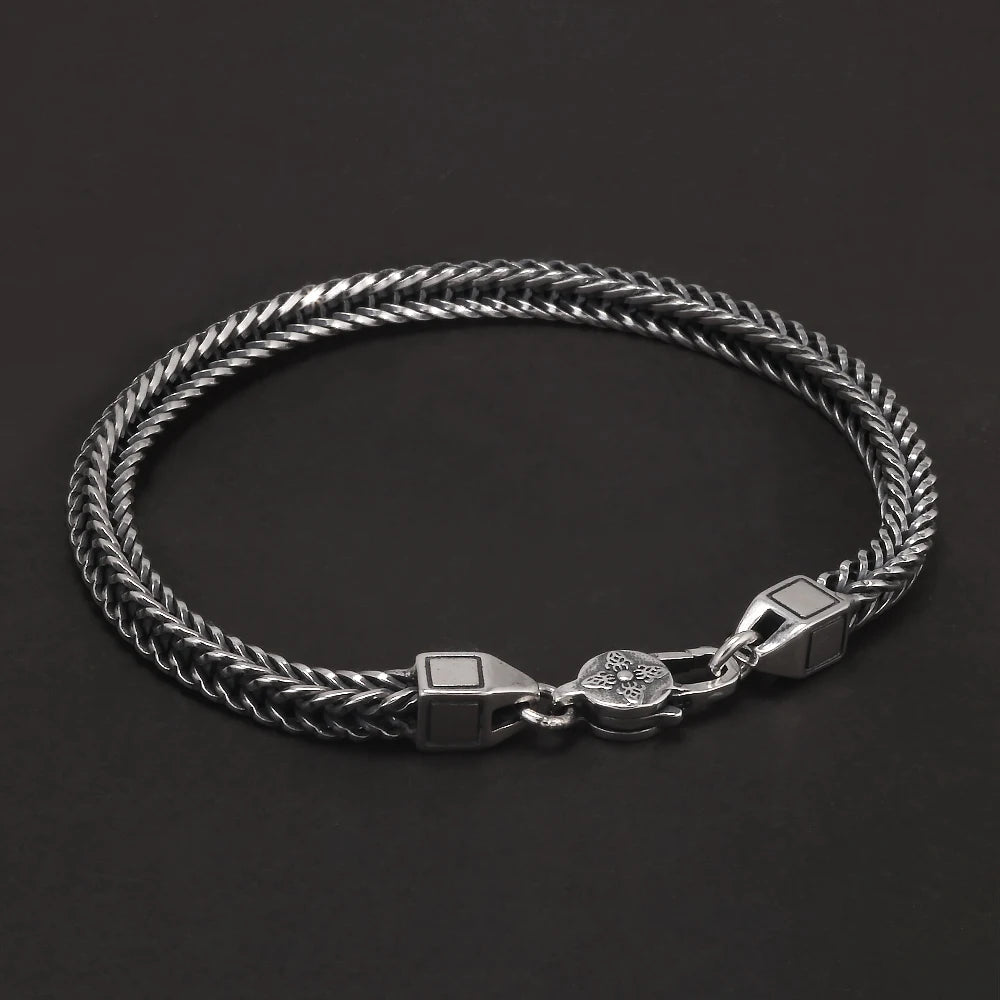 Pulseira de Corrente Foxtail Quadrada de Prata Esterlina 925 4mm Budista Tibetano