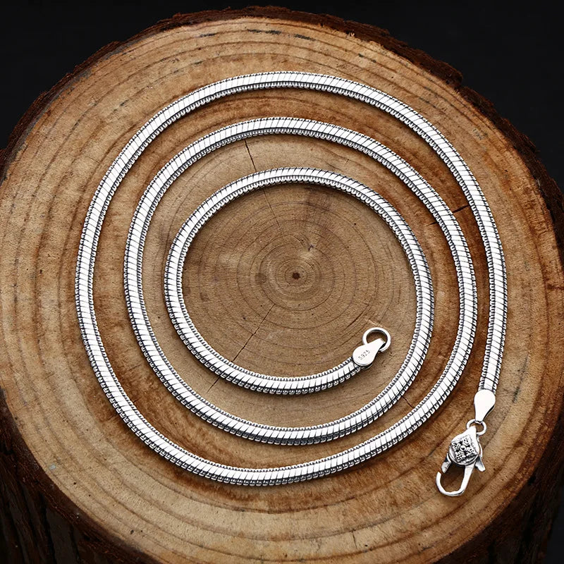 Colar de Prata Esterlina Unissex, Corrente de Serpente