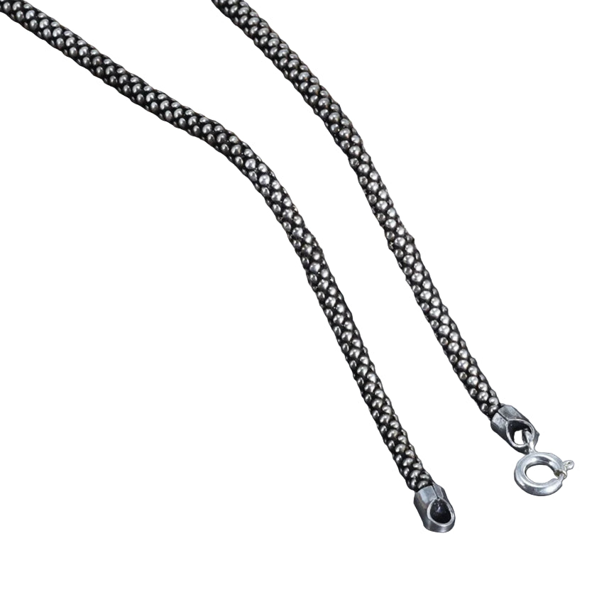 Colar Pipoca Vintage de Prata Esterlina S925 – Colar Estilo Punk, Corrente Tipo Pipoca, Largura 3mm