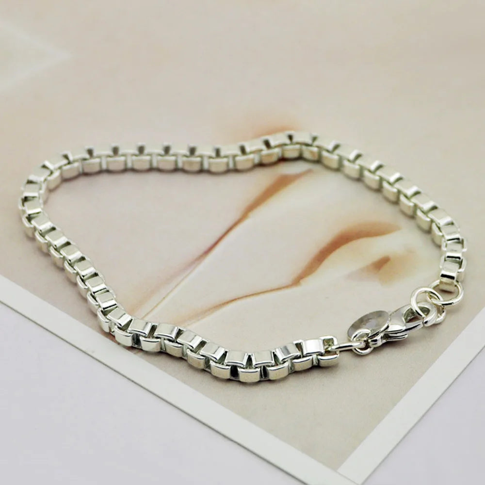 Pulseira Box Prata 925 18-23cm (7-9 polegadas) Joia Unissex