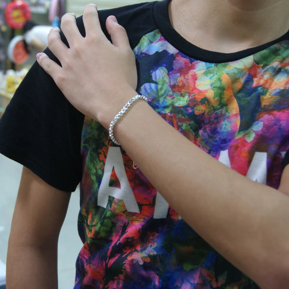 Pulseira Box Prata 925 18-23cm (7-9 polegadas) Joia Unissex