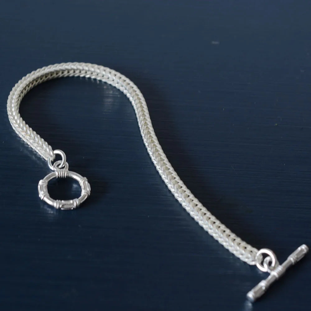 Pulseira de Prata Esterlina 925 Corrente Foxtail Quadrada, Comprimento Incluído Fecho Lagosta Joias Vintage Retrô