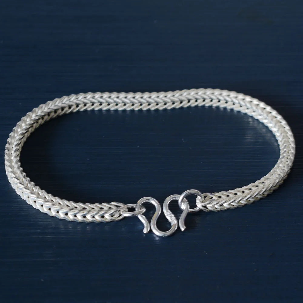 Pulseira de Prata Esterlina 925 Corrente Foxtail Quadrada, Comprimento Incluído Fecho Lagosta Joias Vintage Retrô