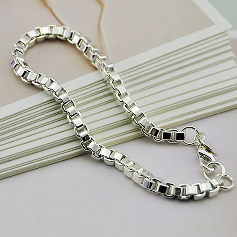 Pulseira Box Prata 925 18-23cm (7-9 polegadas) Joia Unissex