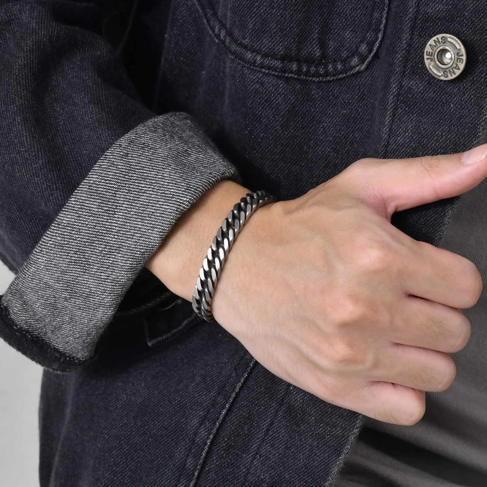 Pulseira Vnox Retrô Cubana para Homens, Aço Inoxidável