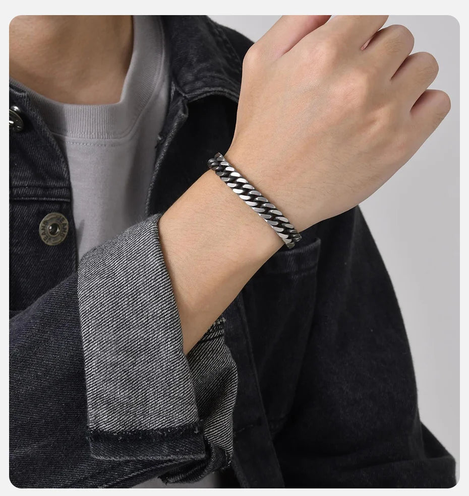 Pulseira Vnox Retrô Cubana para Homens, Aço Inoxidável