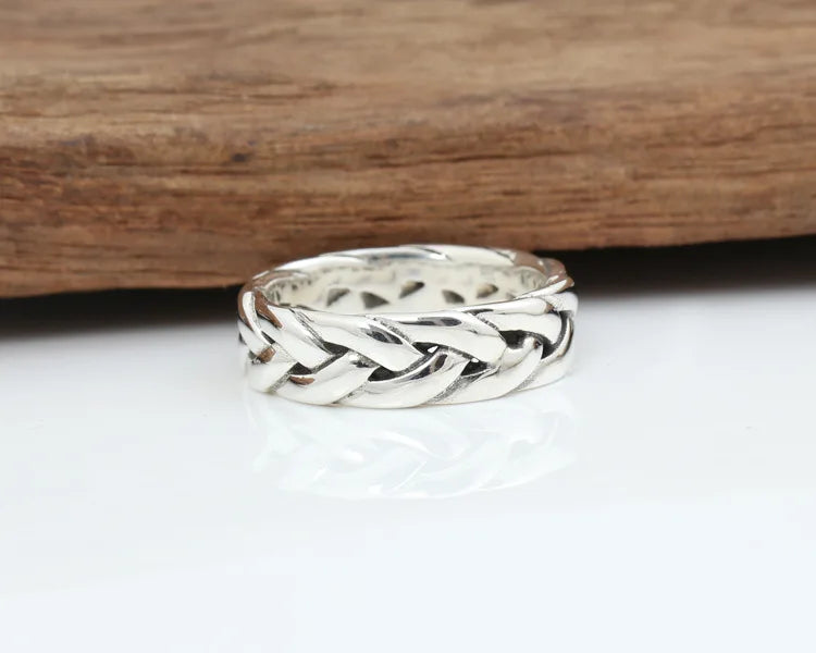 Anel BOCAI S925 Prata Esterlina Novo Design Trançado Grosso Sólido