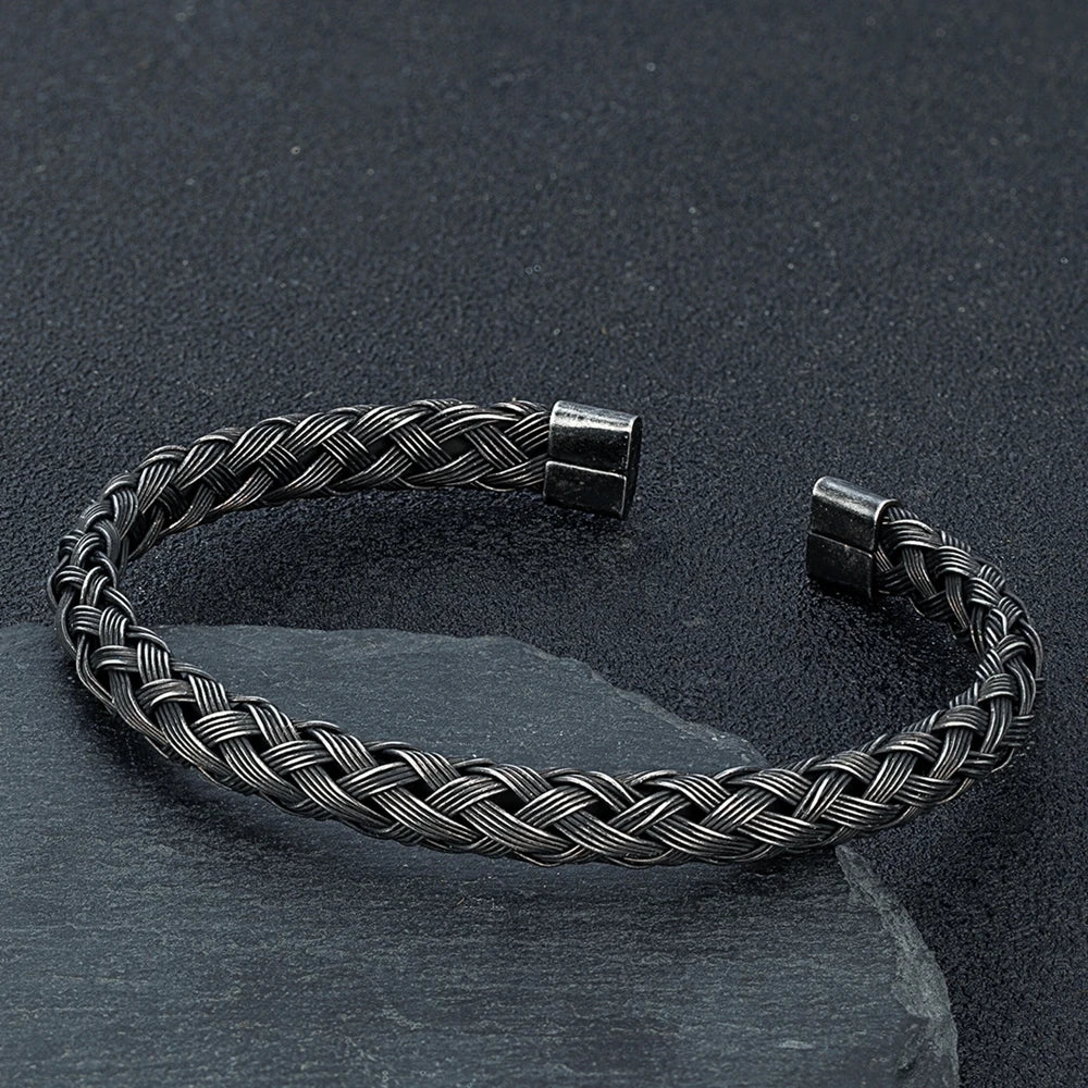 Pulseira Punho Cubana de Aço Inoxidável Vintage Preto Masculina Punk Rock Locomotiva Acessórios Atacado