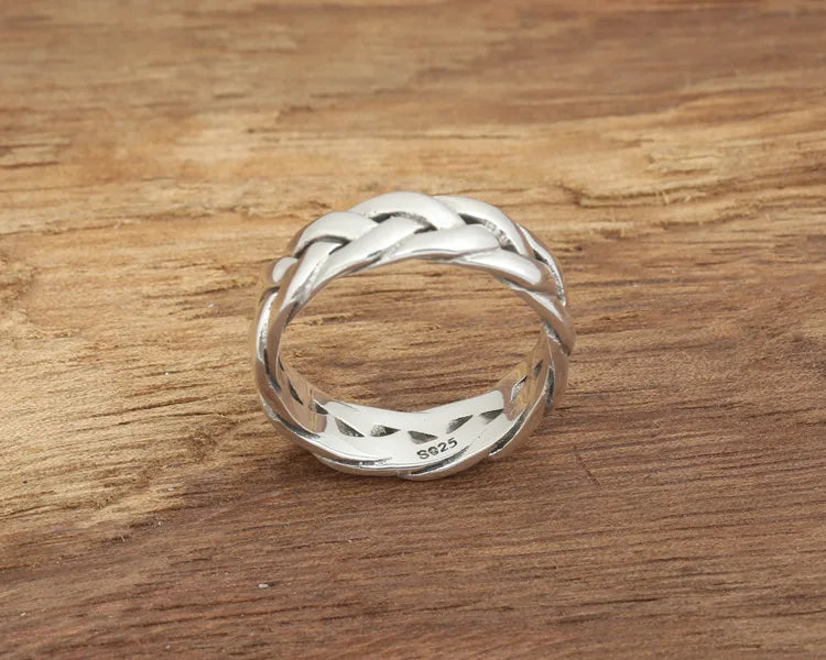 Anel BOCAI S925 Prata Esterlina Novo Design Trançado Grosso Sólido