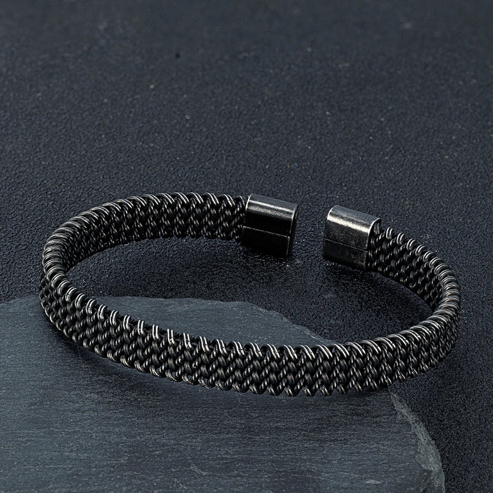Pulseira Punho Cubana de Aço Inoxidável Vintage Preto Masculina Punk Rock Locomotiva Acessórios Atacado