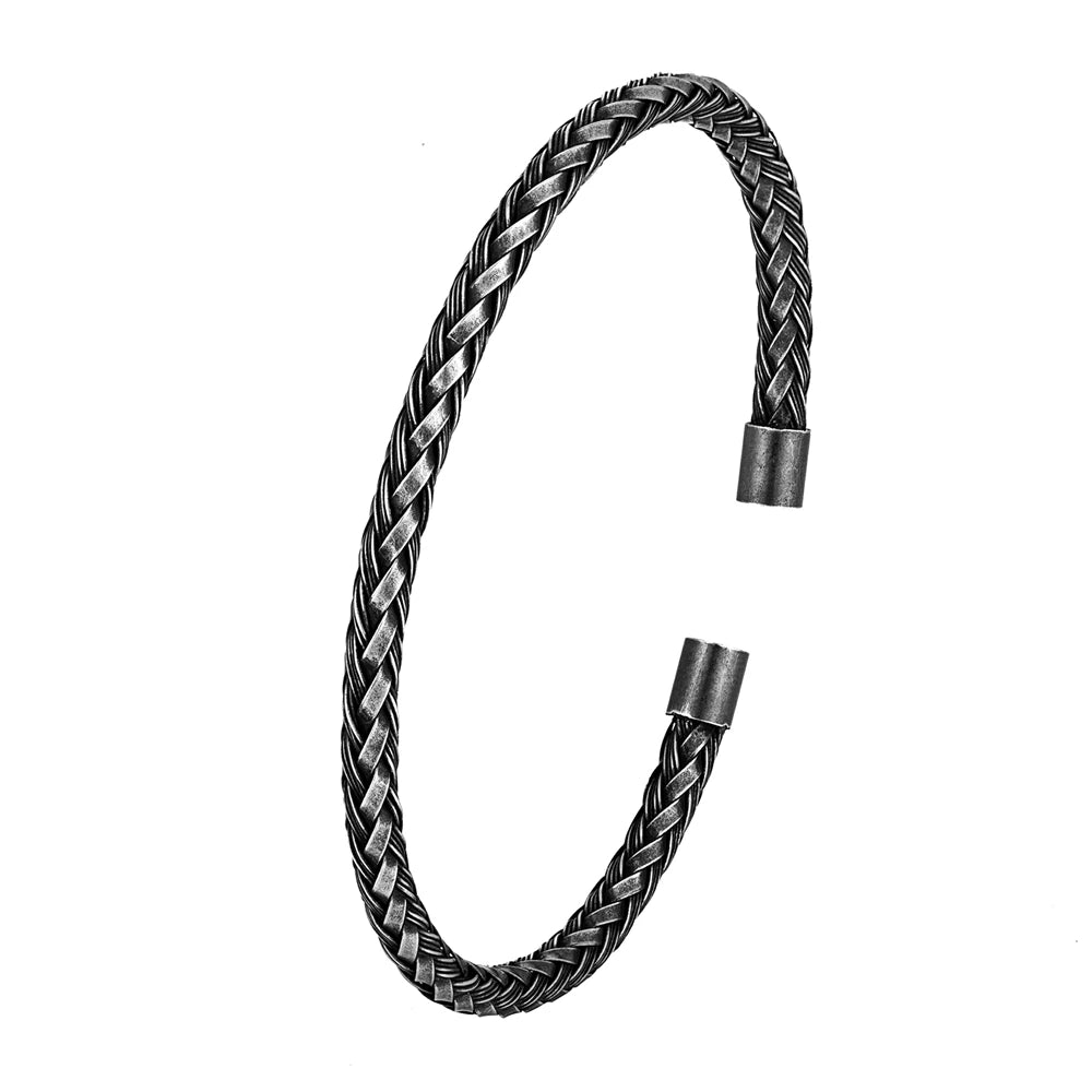 Pulseira Punho Cubana de Aço Inoxidável Vintage Preto Masculina Punk Rock Locomotiva Acessórios Atacado