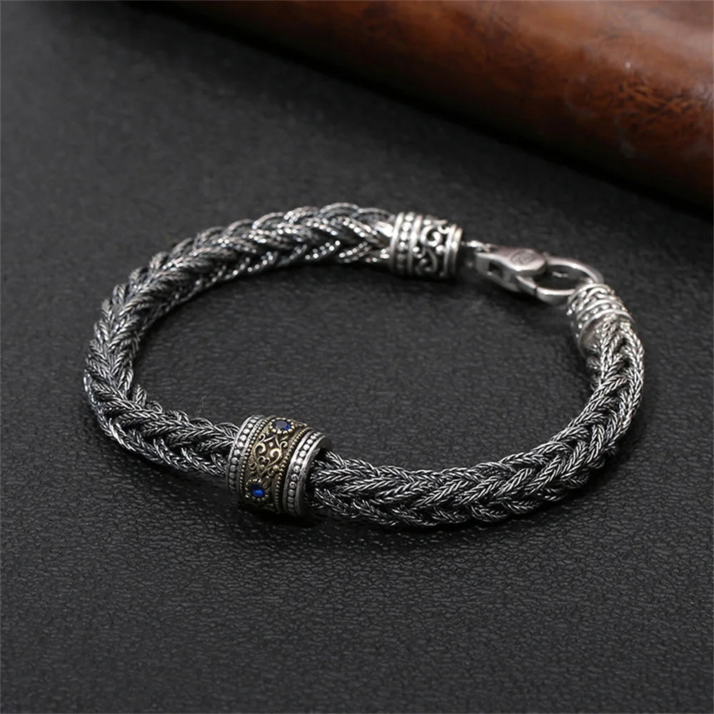 Pulseiras S925 Prata Esterlina Rattan Eterno Contas da Sorte