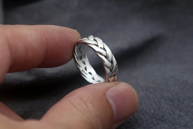 Anel BOCAI S925 Prata Esterlina Novo Design Trançado Grosso Sólido