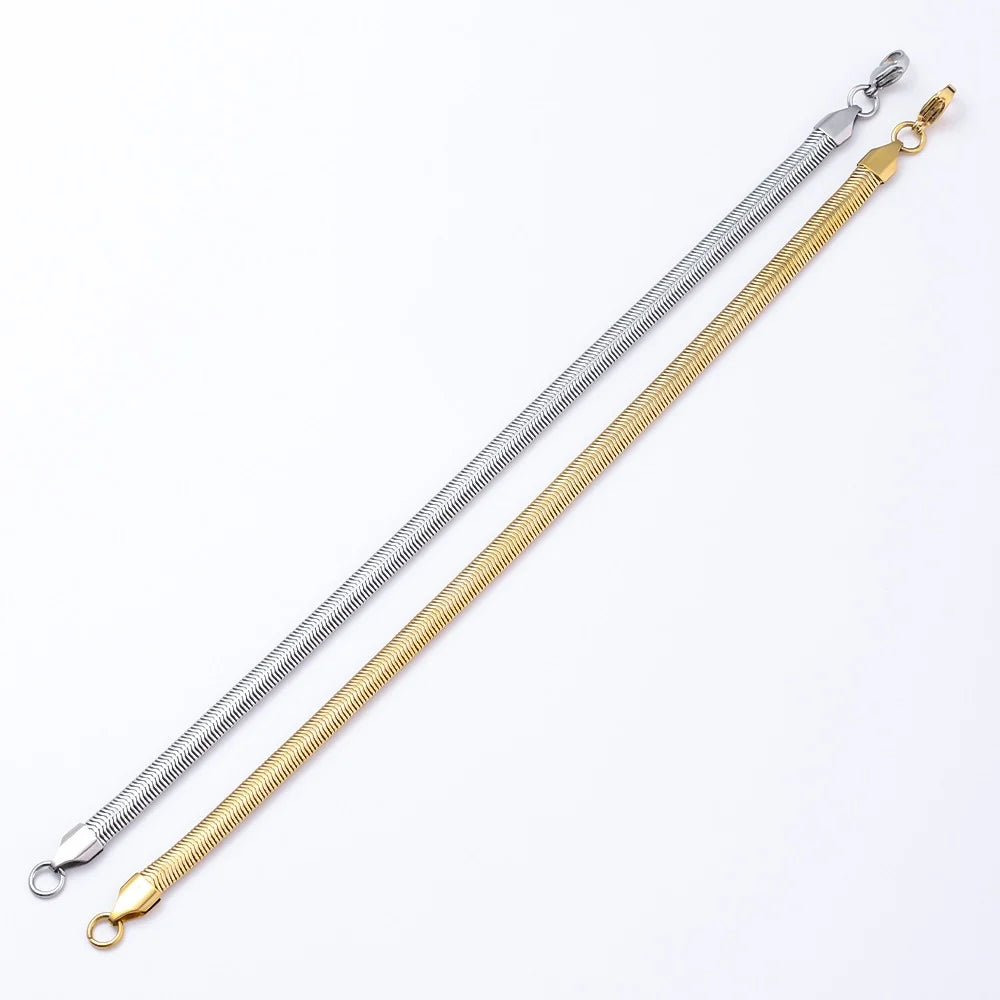 Pulseira de Corrente de Cobra Plana de Aço Inoxidável Retrô 6mm para Homens Joias da Moda Hip Hop Acessórios de Aço Titânio Presentes