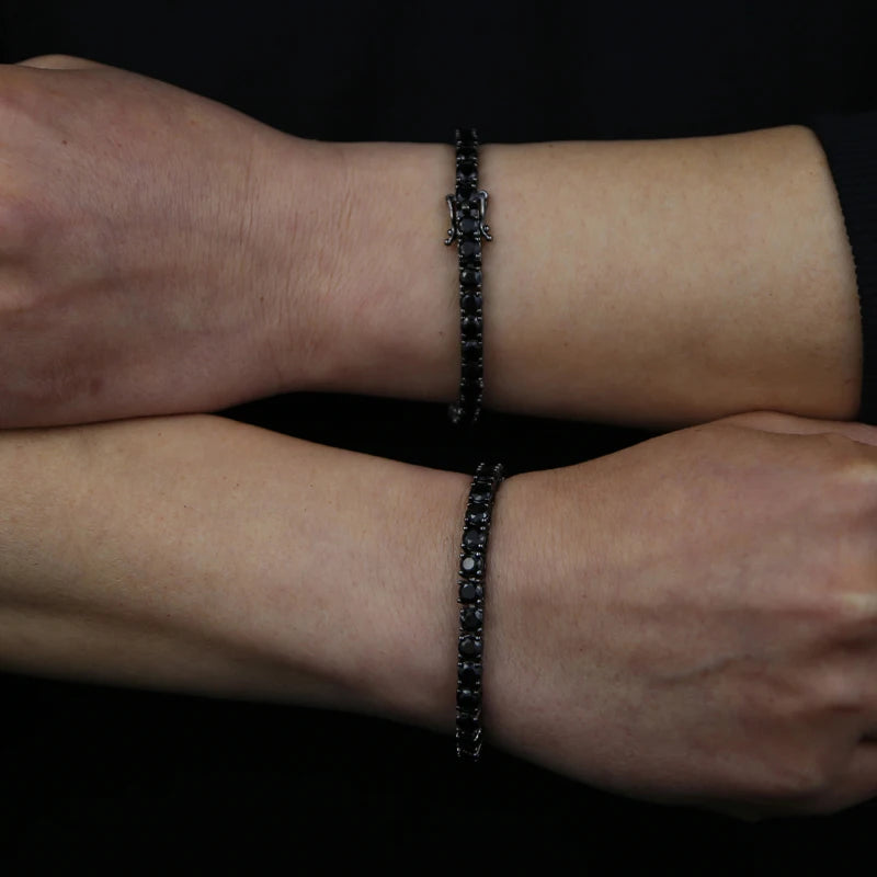 Nova Pulseira Zircônia Cúbica 5mm Corrente Preta Bangle Hip Hop