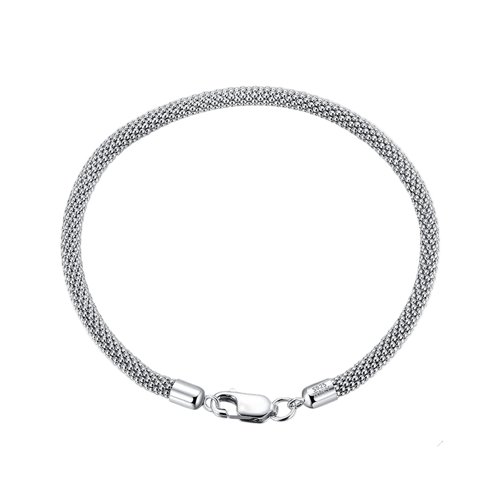 Pulseira Pipoca de Malha Sólida Prata Esterlina 925 3mm Unissex