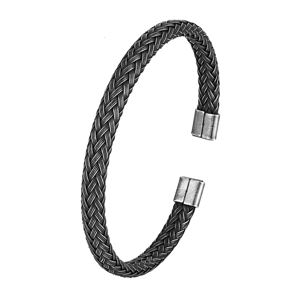 Pulseira Punho Cubana de Aço Inoxidável Vintage Preto Masculina Punk Rock Locomotiva Acessórios Atacado