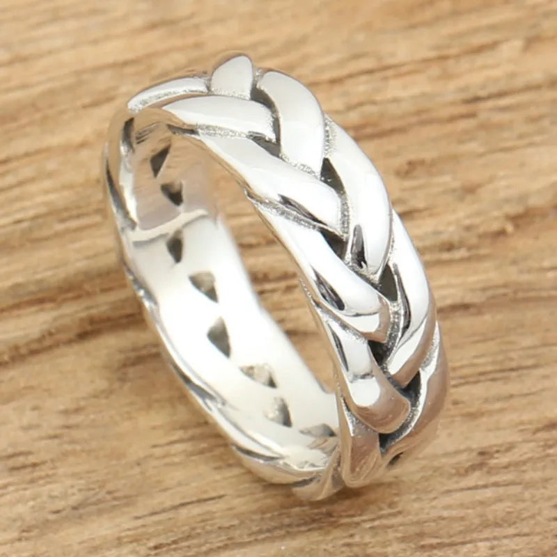 Anel BOCAI S925 Prata Esterlina Novo Design Trançado Grosso Sólido