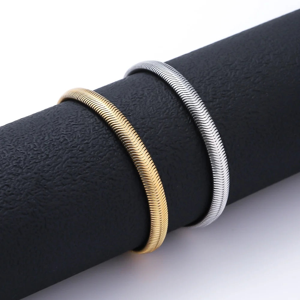 Pulseira de Corrente de Cobra Plana de Aço Inoxidável Retrô 6mm para Homens Joias da Moda Hip Hop Acessórios de Aço Titânio Presentes