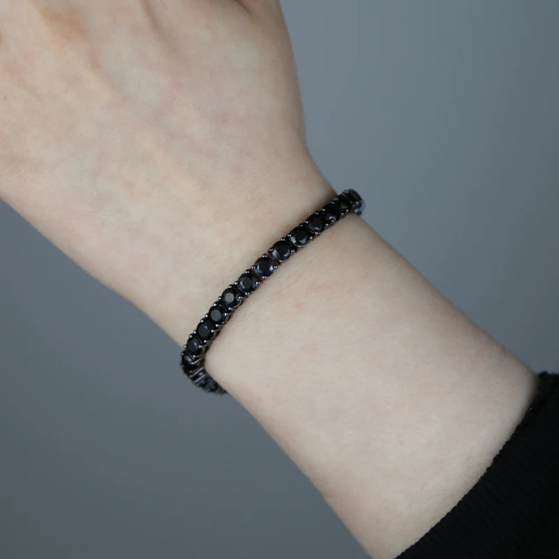 Nova Pulseira Zircônia Cúbica 5mm Corrente Preta Bangle Hip Hop