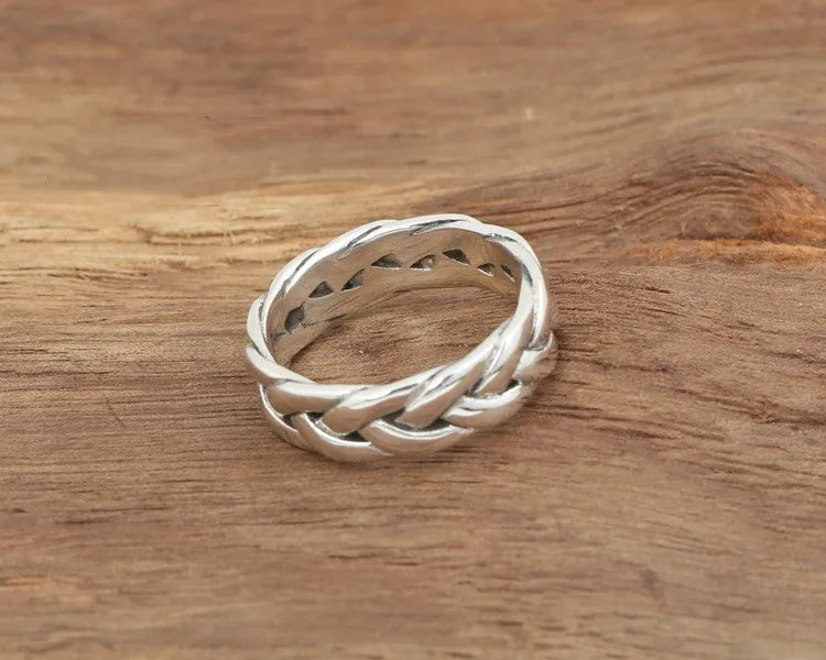 Anel BOCAI S925 Prata Esterlina Novo Design Trançado Grosso Sólido