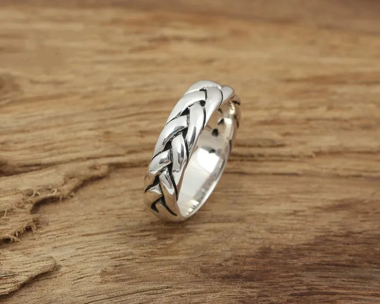 Anel BOCAI S925 Prata Esterlina Novo Design Trançado Grosso Sólido