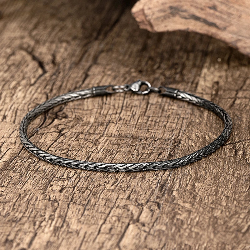 Pulseira de Aço Inoxidável Rabo de Raposa Redonda Moderna Vintage Hip Hop Punk para Homens (Presente para Irmão)