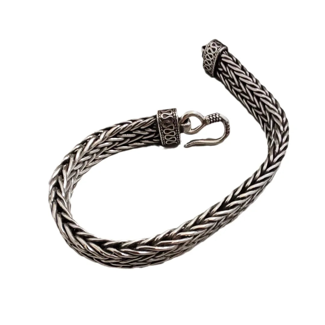 Pulseira Masculina  S925 Prata Esterlina Retrô Quilha Dupla Camada