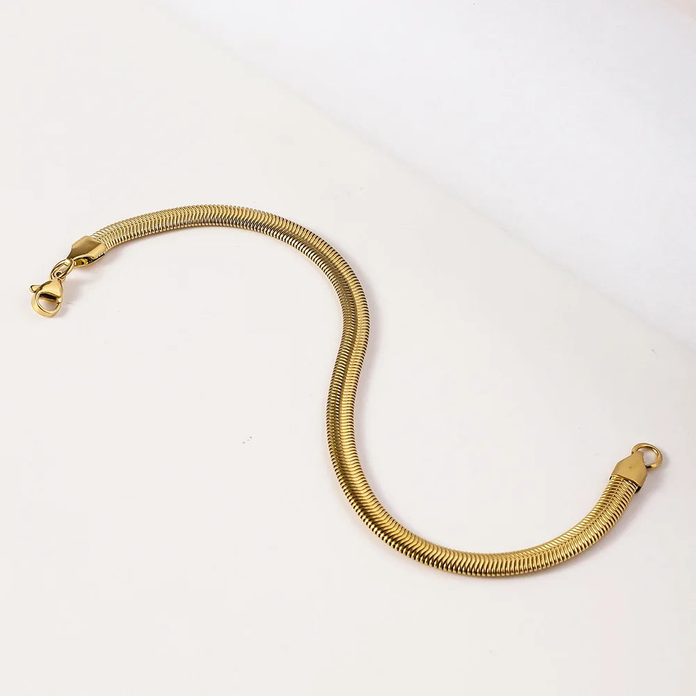 Pulseira de Corrente de Cobra Plana de Aço Inoxidável Retrô 6mm para Homens Joias da Moda Hip Hop Acessórios de Aço Titânio Presentes