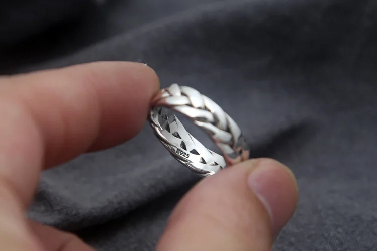 Anel BOCAI S925 Prata Esterlina Novo Design Trançado Grosso Sólido