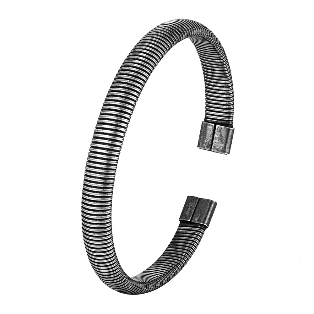 Pulseira Punho Cubana de Aço Inoxidável Vintage Preto Masculina Punk Rock Locomotiva Acessórios Atacado