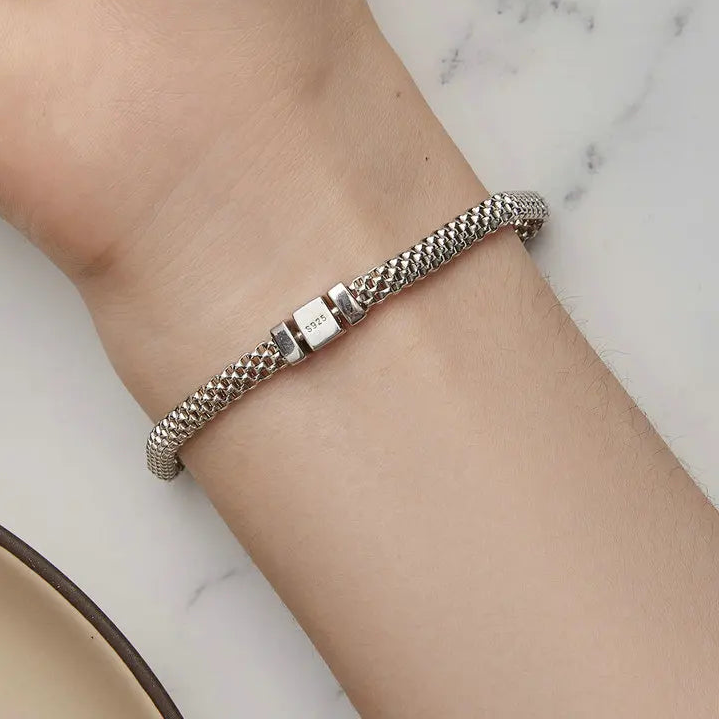 Pulseira Clássica Trançada Prata Esterlina 925