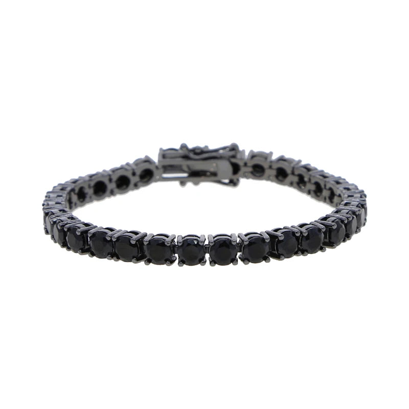 Nova Pulseira Zircônia Cúbica 5mm Corrente Preta Bangle Hip Hop