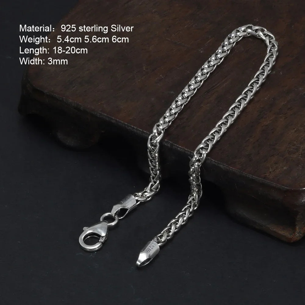 Pulseira Trançada em Cânhamo 3mm  Prata Esterlina, 17–21cm