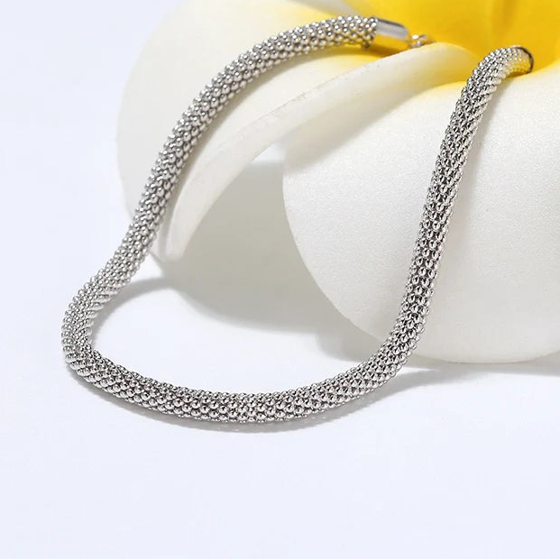 Pulseira Pipoca de Malha Sólida Prata Esterlina 925 3mm Unissex