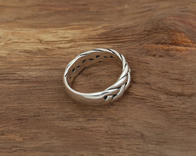 Anel BOCAI S925 Prata Esterlina Novo Design Trançado Grosso Sólido