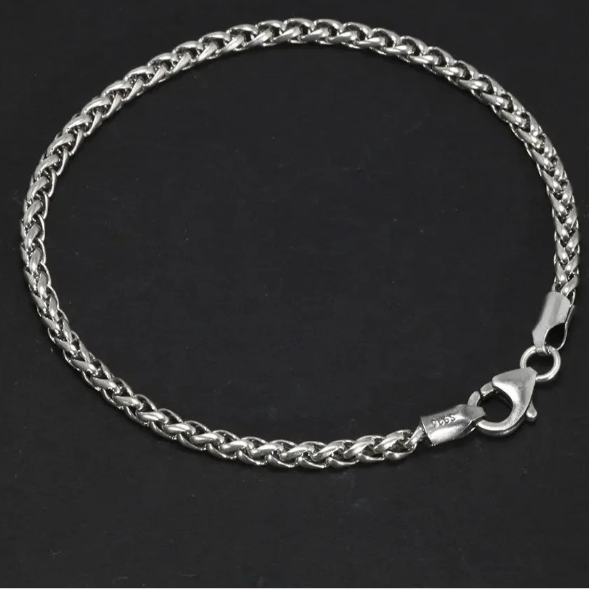 Pulseira Trançada em Cânhamo 3mm  Prata Esterlina, 17–21cm