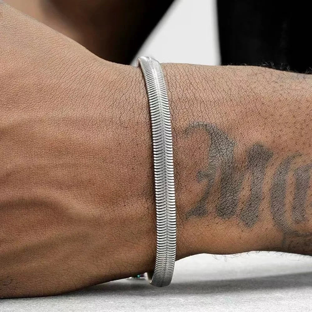 Pulseira de Corrente de Cobra Plana de Aço Inoxidável Retrô 6mm para Homens Joias da Moda Hip Hop Acessórios de Aço Titânio Presentes