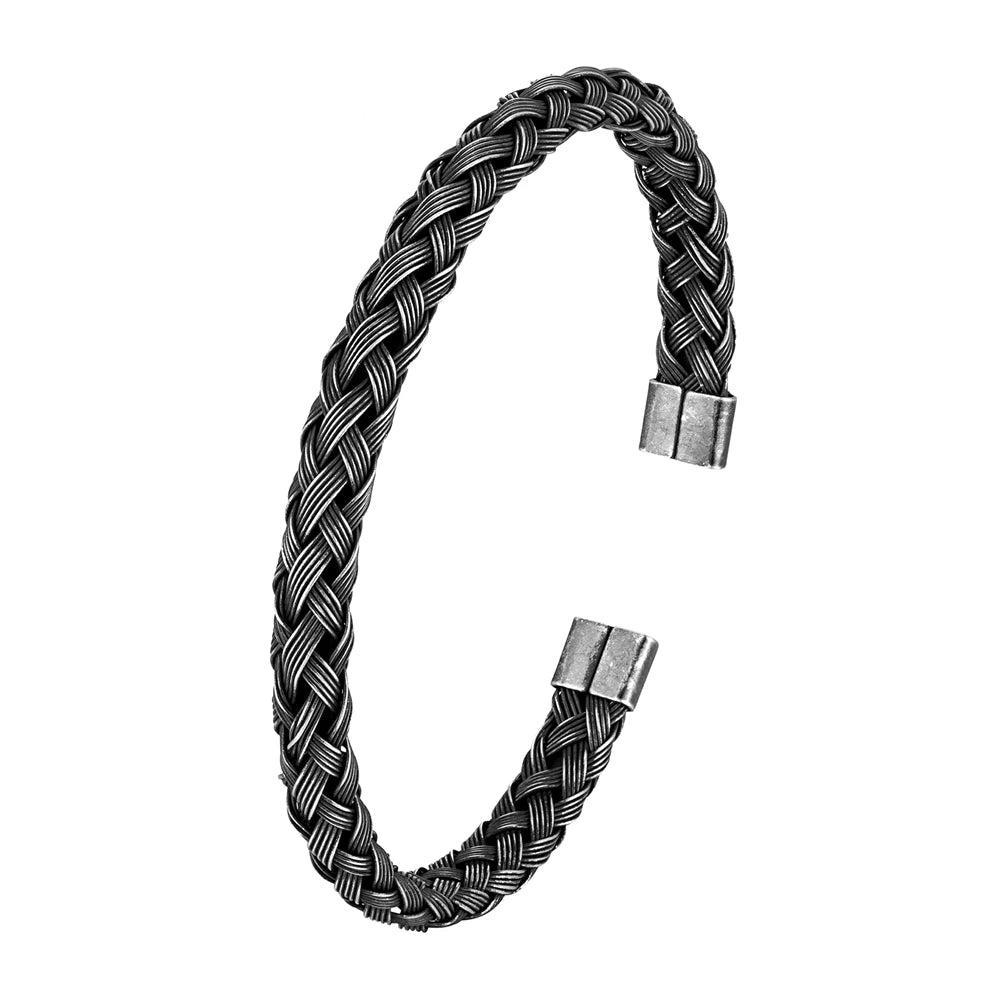 Pulseira Punho Cubana de Aço Inoxidável Vintage Preto Masculina Punk Rock Locomotiva Acessórios Atacado